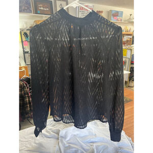 Free People Black Flowy Sheer Chevron Textured Blouse Womens Size XS EUC
